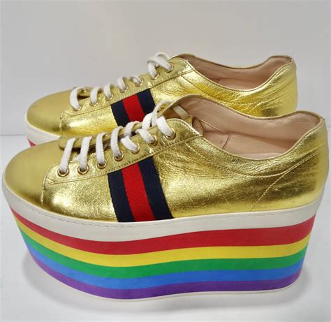 gucci rainbow star shoes|Gucci peggy rainbow platform sneakers.